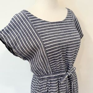 Old Navy Striped Nautical Linen Summer Shirtwaist Shirt Dress blue white sz S